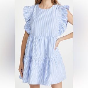 English factory, medium, blue, pin stripe tiered dress